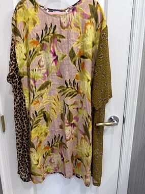 Alessandra Floral & Mixed-Print Midi Dress in Pink and Yellow